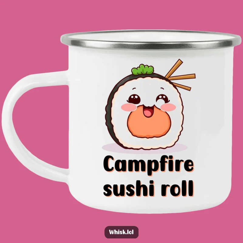 Funny Grinning Sushi Camping Mug: Enjoy Drinks with a Smile Outdoors, Perfect Funny Gift!