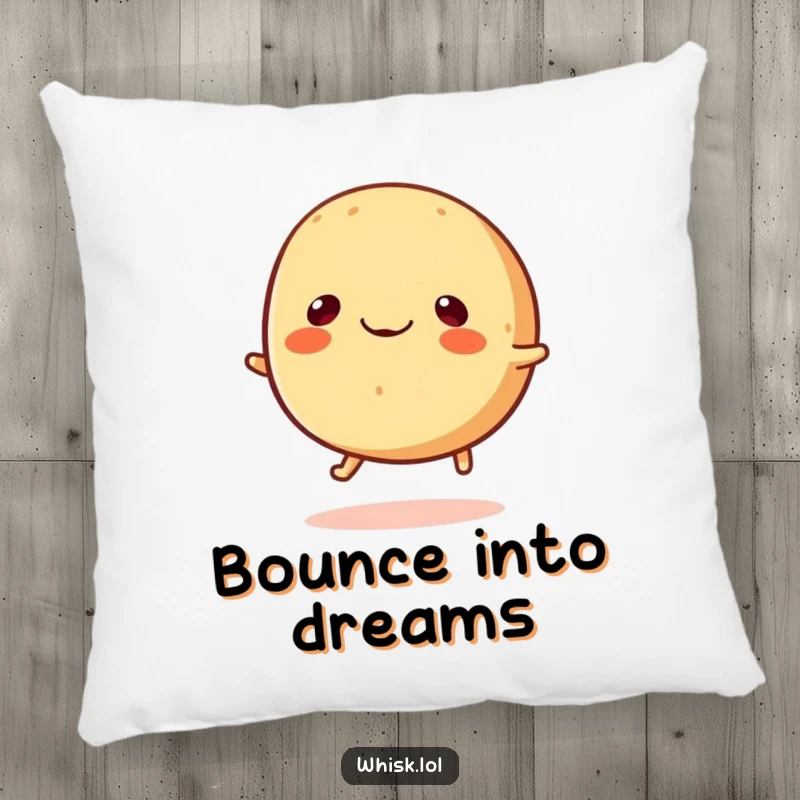 Funny round bread roll with tiny legs happily bouncing, soft pillow for a funny gift.