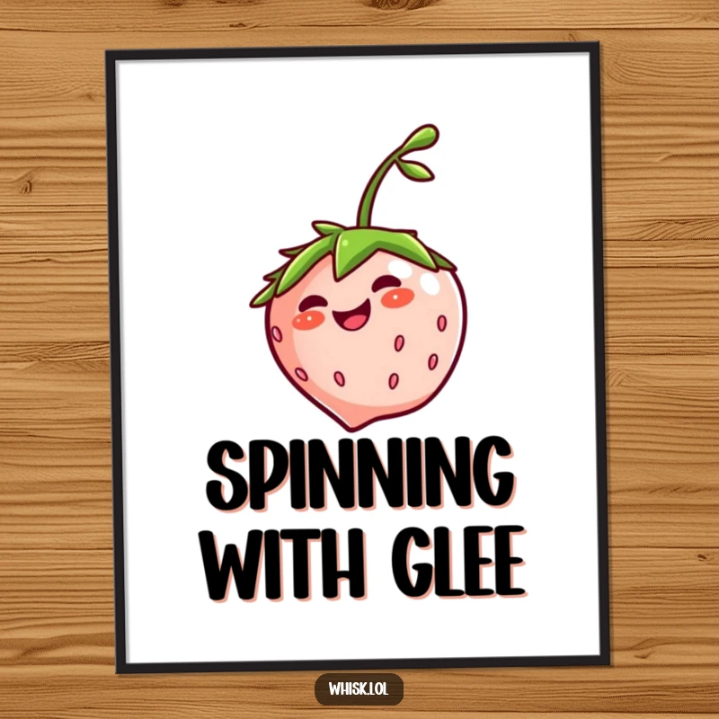 Funny giggling strawberry digital art print, spinning with joy, perfect for adding instant cheer and playful decor.