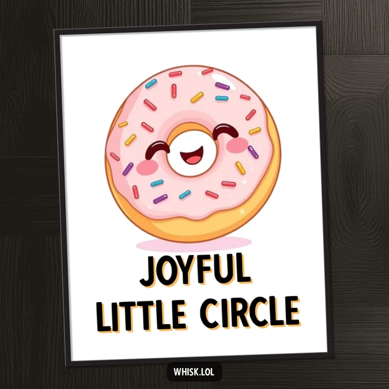 Funny Digital Art Print of a happy donut with a cheerful expression and an abundance of wiggling sprinkles.
