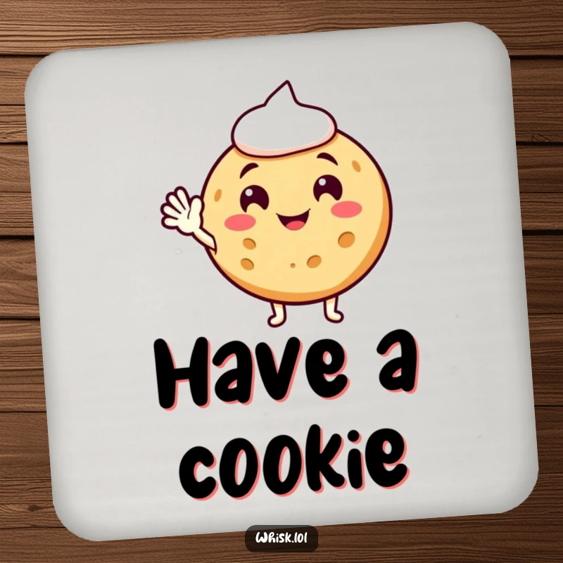 Funny cookie coaster, waving hello, a sweet and humorous guardian for your furniture.