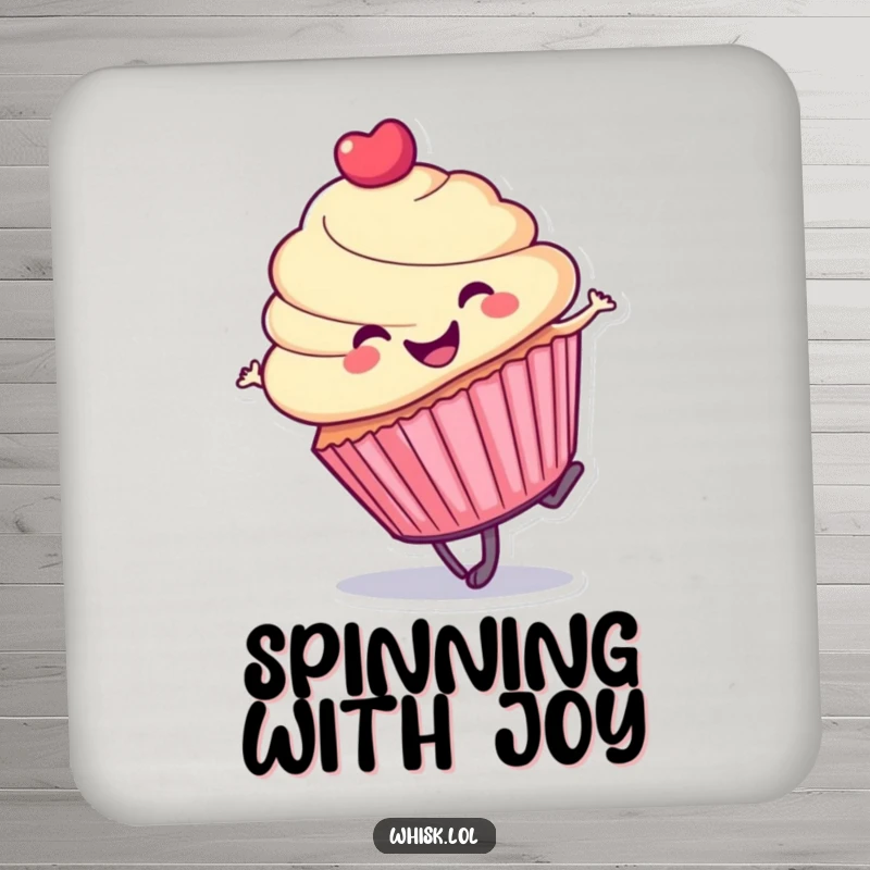 Funny cupcake coaster, in a cartwheel pose, a cheerful and humorous guardian for your furniture.