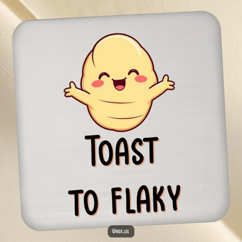 Funny Coasters designed as a smiling croissant with arms outstretched, offering a warm, baked embrace to your drinks.