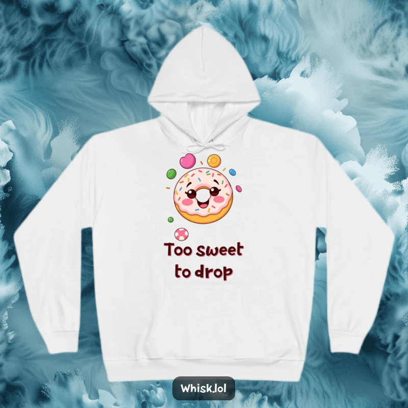 Funny donut hoodie, happily juggling sweets, offering warmth and a dose of delicious humor.
