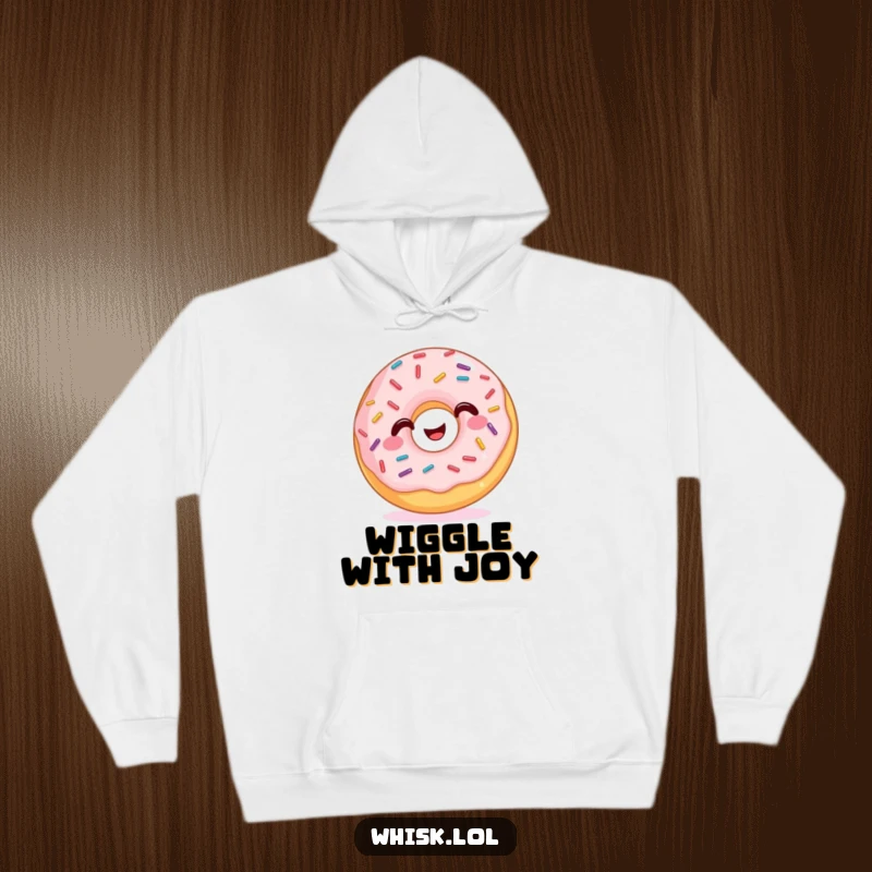 Funny Hoodie featuring a jubilant donut covered in playfully wiggling sprinkles, offering warmth and a cheerful statement.