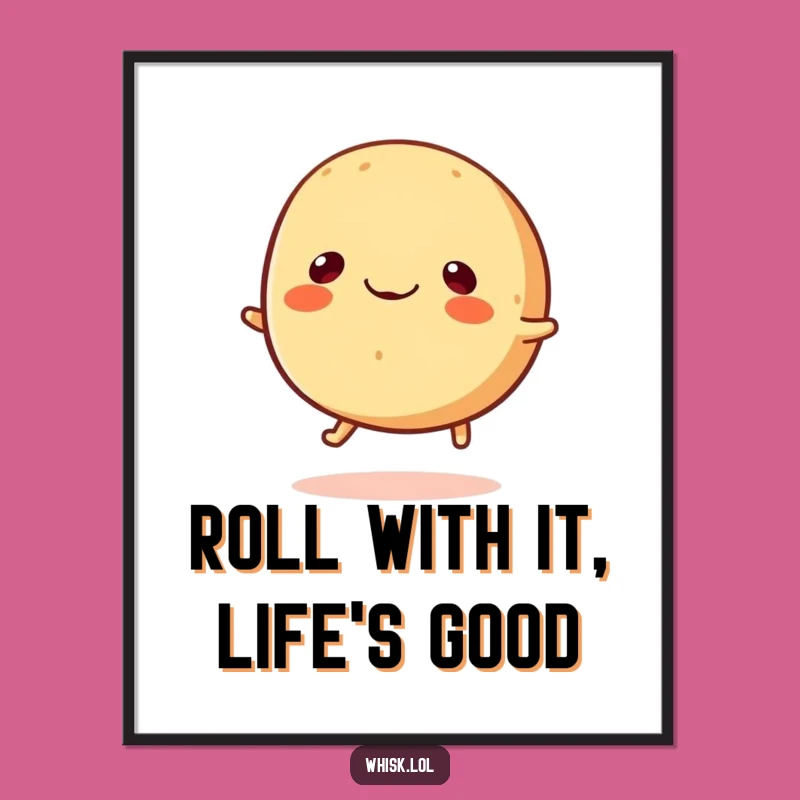 Funny Free Printable Wall Art: Bouncing Bread Roll, Humorous Downloadable Decor