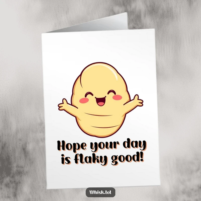 Funny Free Printable Birthday Card: A smiling croissant with open arms, offering a warm, doughy hug.