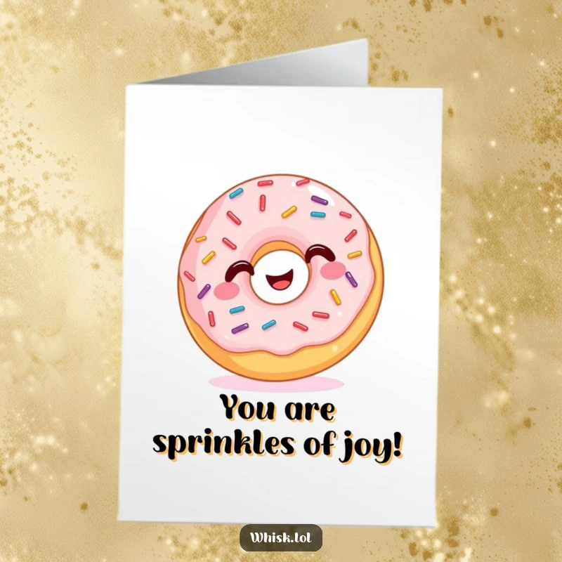Funny Free Printable Congratulations Card: A delighted donut covered in wiggling sprinkles, cheering for success.