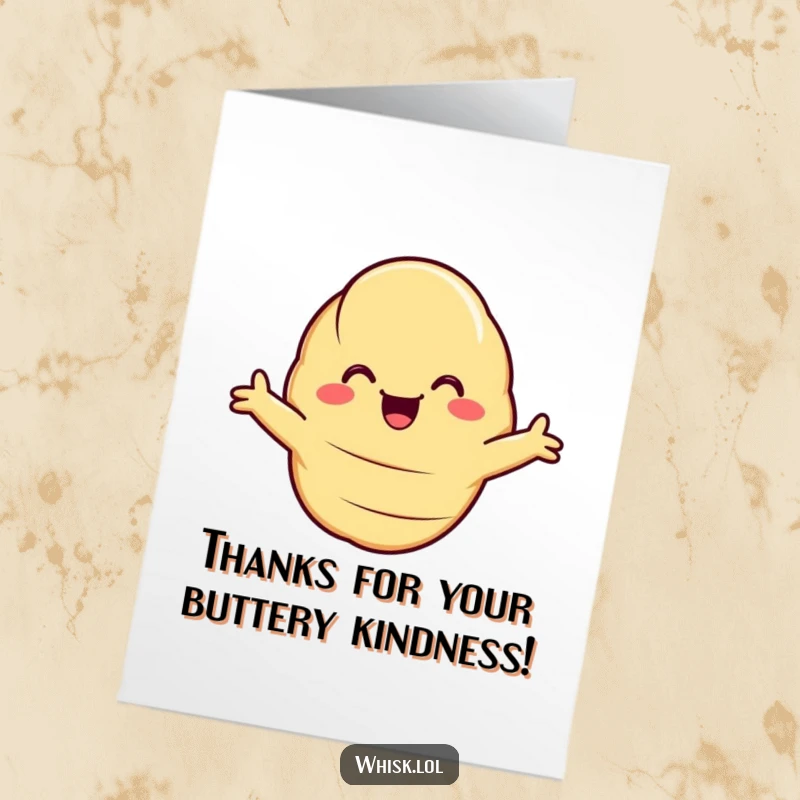 Funny Free Printable Thank You Card: A smiling croissant with arms wide open, ready for a thankful hug.