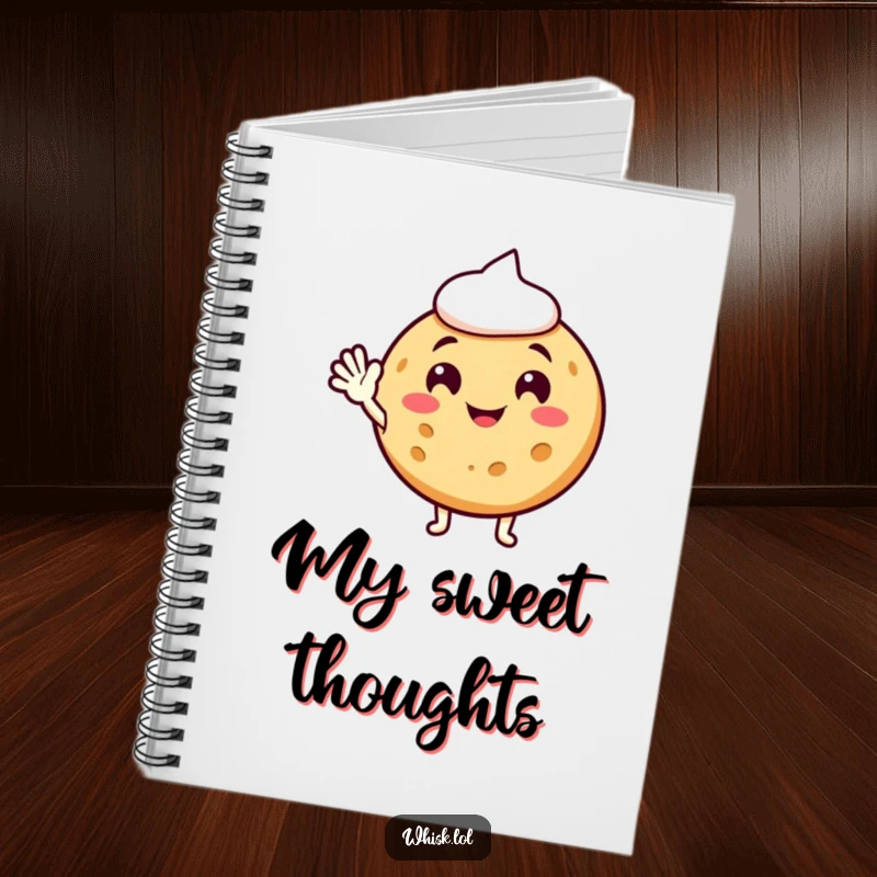 Funny cookie waving notebook cover, cheerful and inviting, perfect for jotting down friendly ideas.