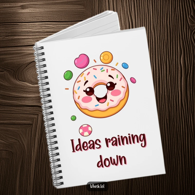 Funny donut juggling notebook cover, vibrant and cheerful, perfect for jotting down sweet ideas.