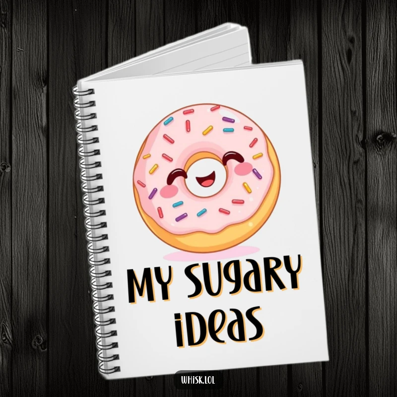 Funny Notebook featuring a happy donut with wiggling sprinkles, offering a cheerful and inspiring space for notes.