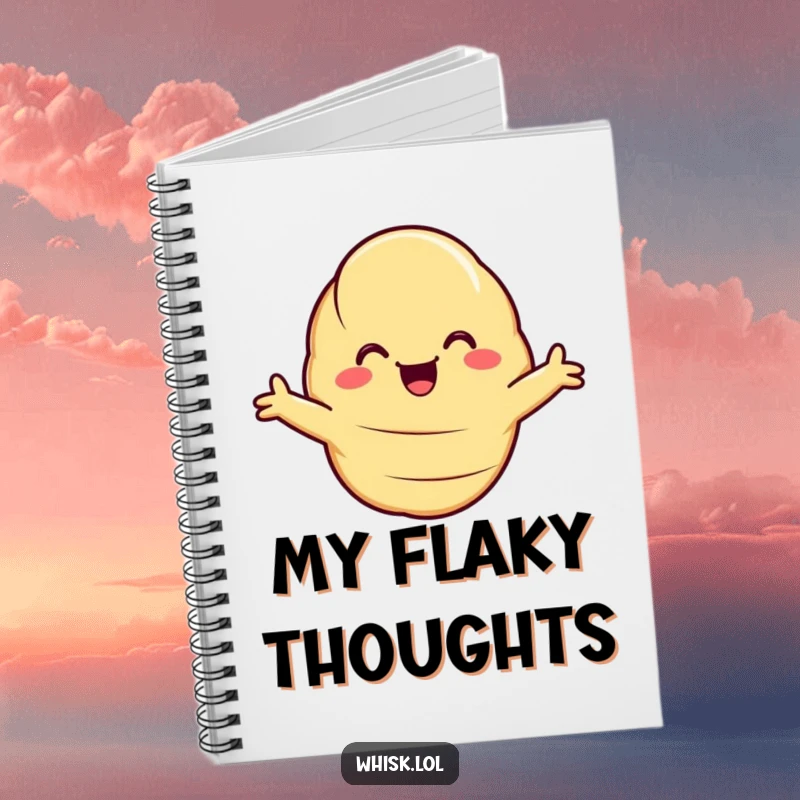 Funny Notebook with a smiling croissant, arms outstretched for a hug, providing a cheerful space for notes.
