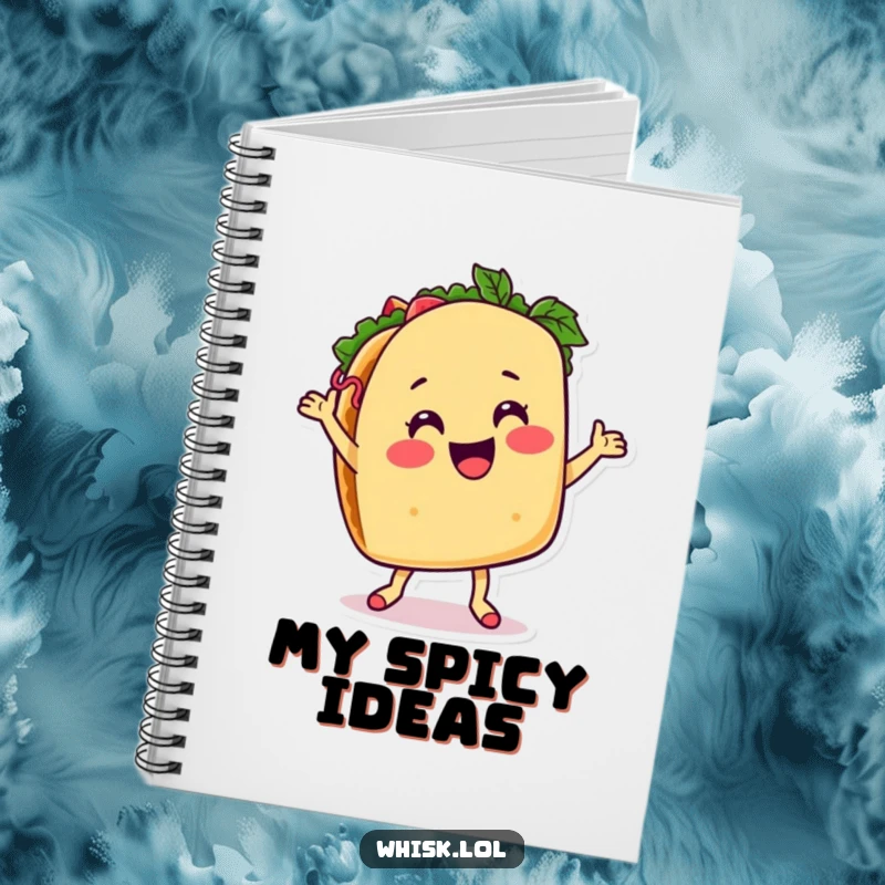 Funny taco dancing notebook cover, vibrant and festive, perfect for jotting down spicy thoughts.
