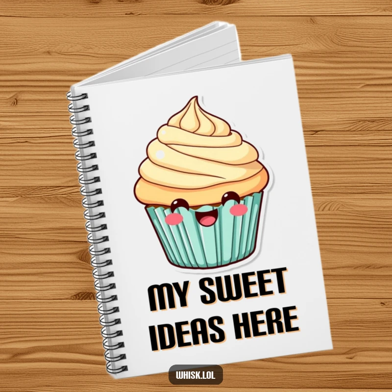 Funny Notebook with a cute, smiling cupcake on the cover, offering a cheerful space for notes and ideas.