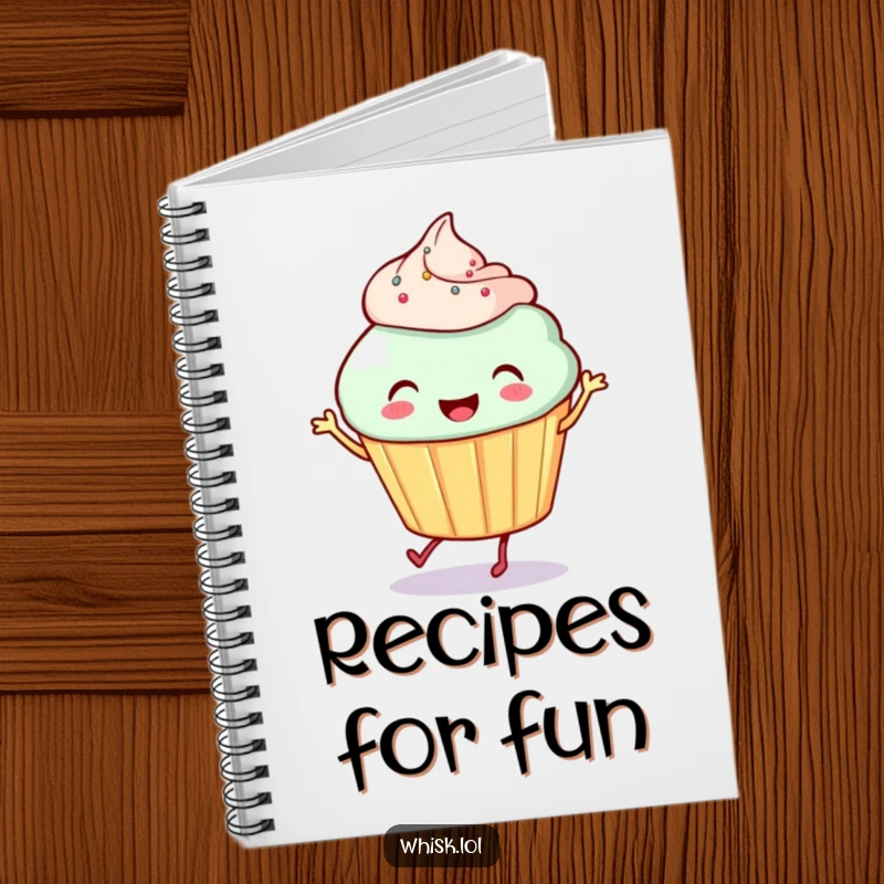 Funny Cupcake Notebook: A smiling cupcake with tiny legs dances joyfully, perfect for jotting down sweet ideas or baking recipes.