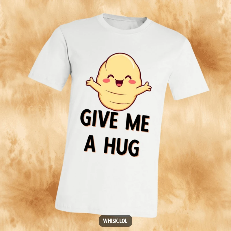 Funny T-Shirt featuring a smiling croissant with arms extended, offering a cheerful and warm baked embrace.